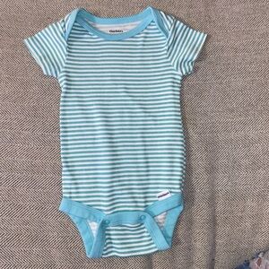 Gerber 0-3M blue and white striped short sleeve bodysuit